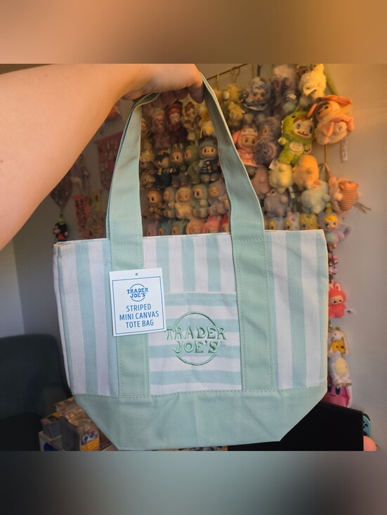 Trader Joe'S Handbags - Trader Joes Mint Green Pastel Stripe Canvas Tote NWT
